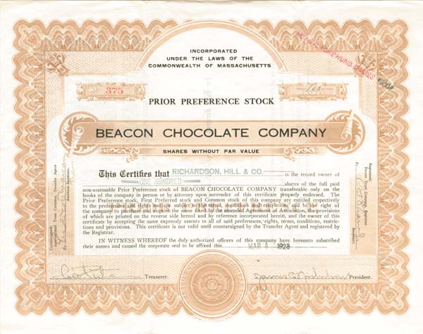 Beacon Chocolate Co. - Stock Certificate